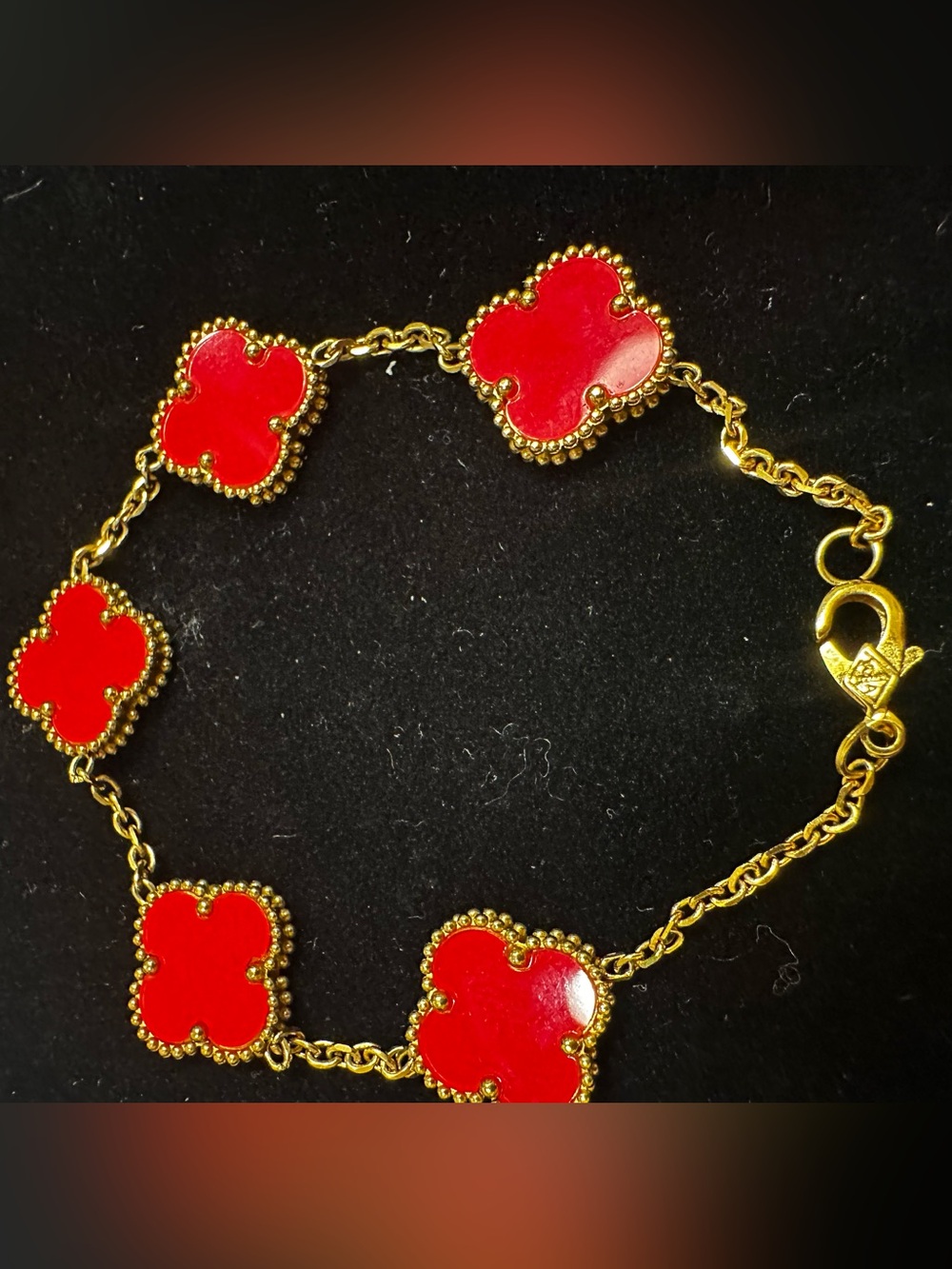 New Large Red Clover gold bracelet GF on stainless steel No Tarnish bracelet
